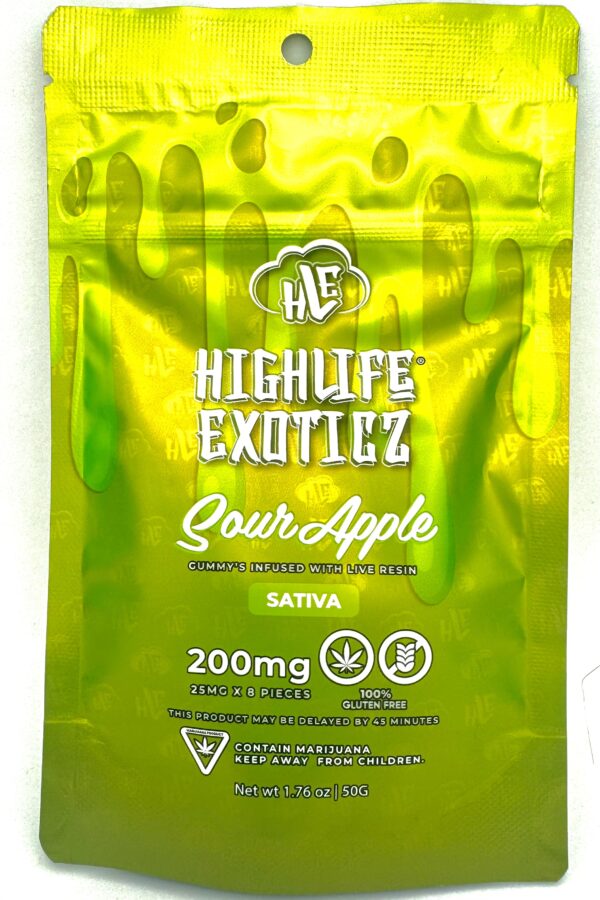 HIGHLIFE EXOTICZ 200MG THCA Sour Apple Gummies (Sativa)